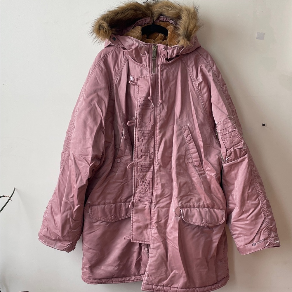 Supreme washed satin parka dusty rose pink size xl gore-tex windstopper